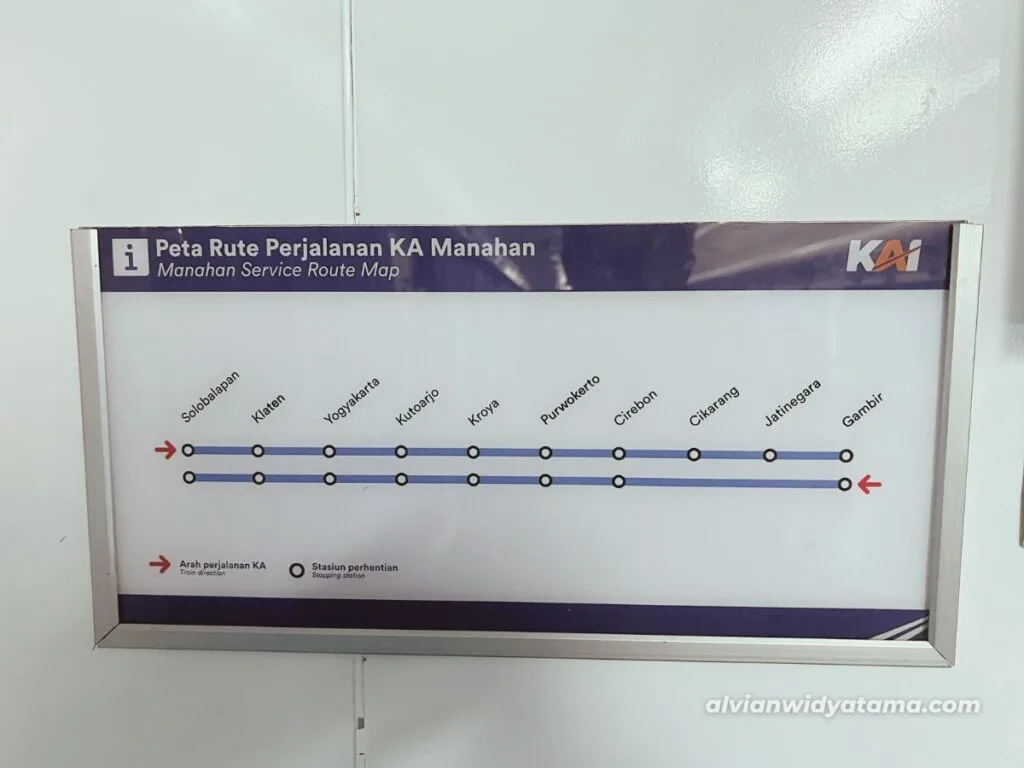 Peta rute KA Manahan dari Gambir ke Solo Balapan dan sebaliknya.