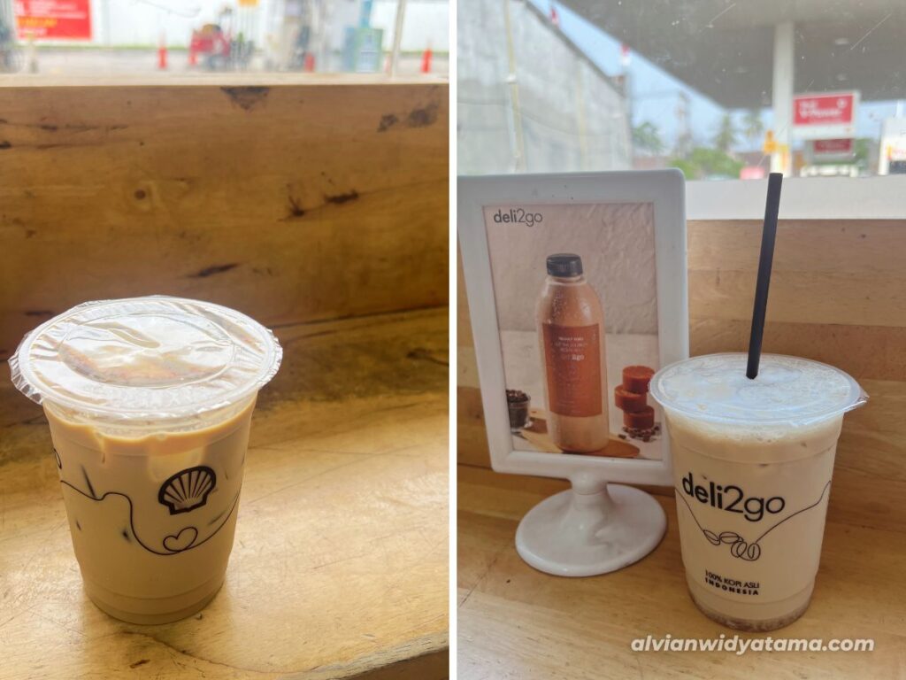 Kopi Susu Super Shell: Asli Enak Banget! 3 Es Kopi Susu Super Shell (kiri) & Butterscotch Latte (kanan)