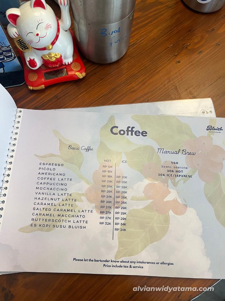 Bluish Coffee Bar Menu 1