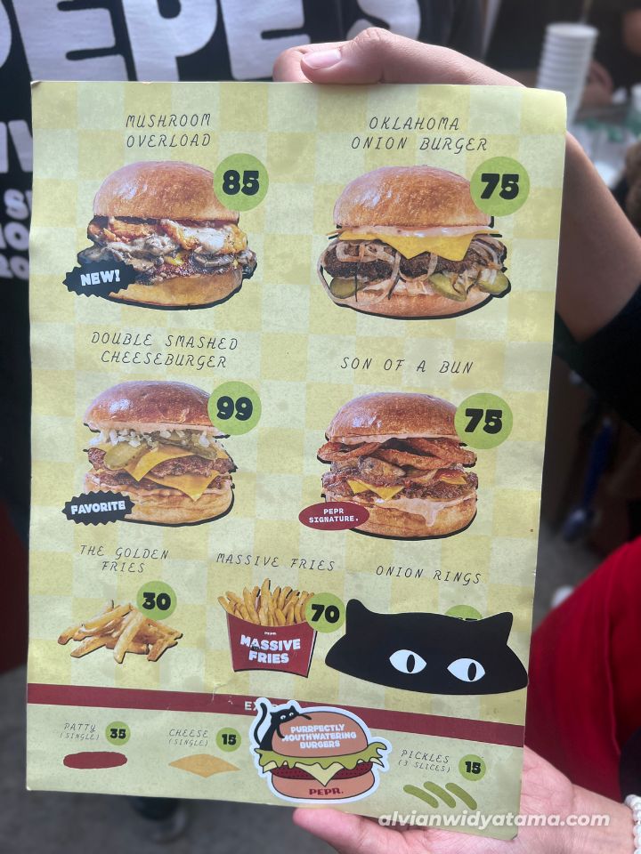 Menu PEPR Burger