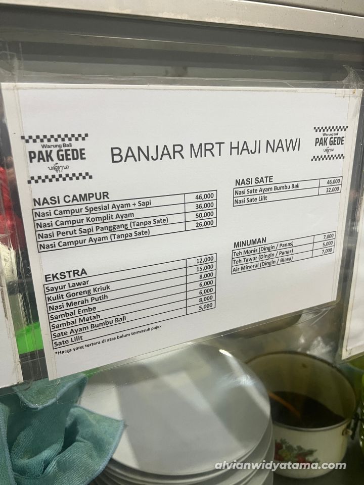 Menu Warung Bali Pak Gede Haji Nawi