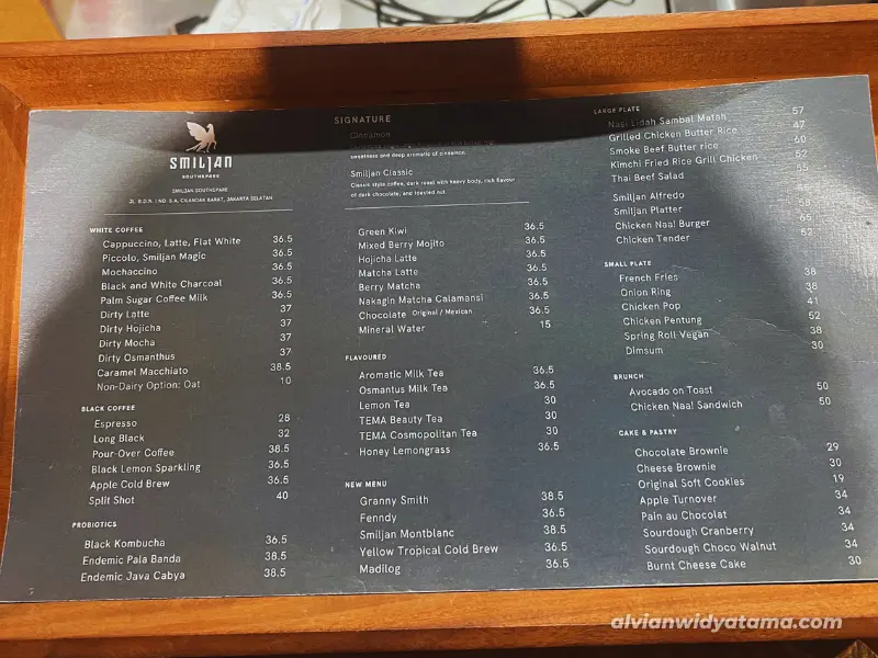 Menu Smiljan Southspare